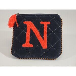 WN Macchia di Ruggine Black & Orange Velvet Quilted Zip Pouch Bag Purse Clutch